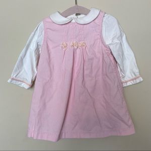 Old Navy Pink and white corduroy dress and onesie set 6-12M